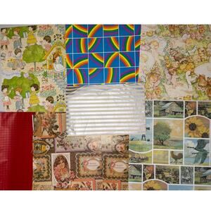 Vntg Wrapping Paper Gift Wrap Lot 4.9 oz Scrapbook Junk Journal Kids Fairy Farm